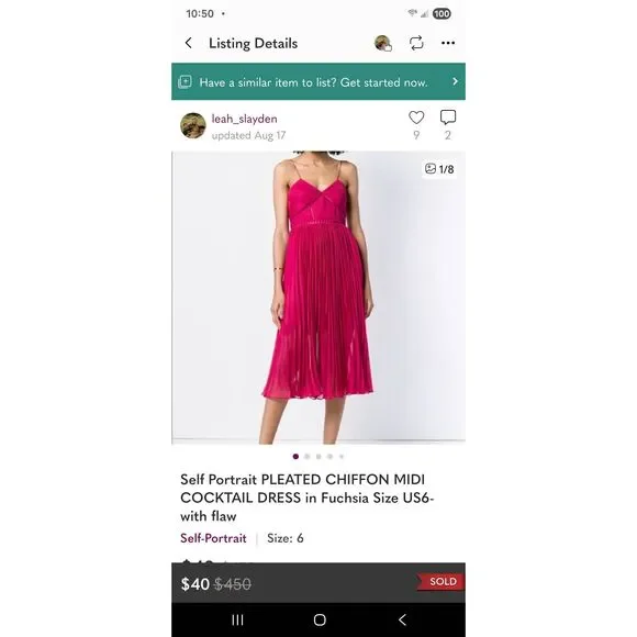 Self-Portrait Pleated Chiffon Cocktail Dress ASO Dynasty - Picture 4 of 11